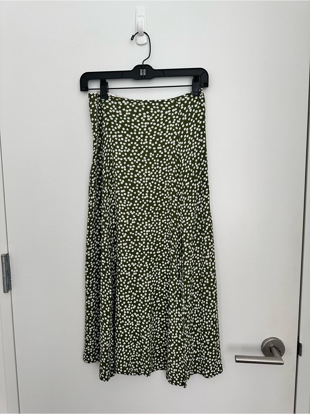 Reformation Olive White Polka Dot A-Line Midi Skirt - Picture 2 of 4